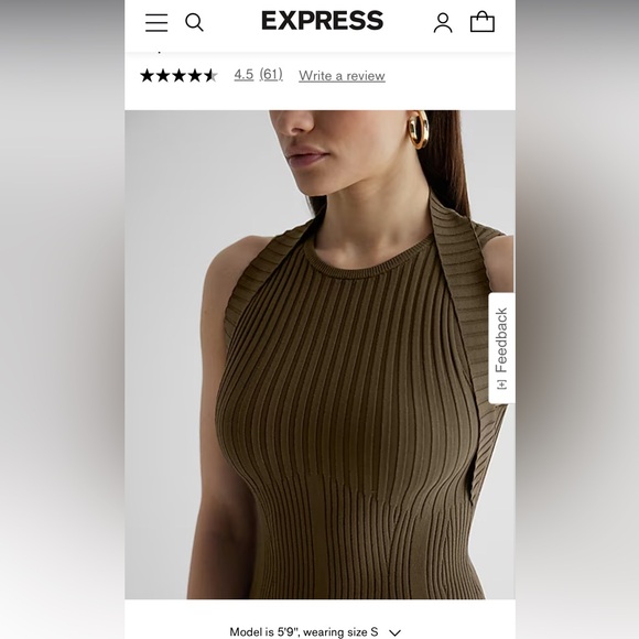 Express. Body Contour Ribbed Crew Neck Open Back Midi Sweater Dress - Picture 3 of 4
